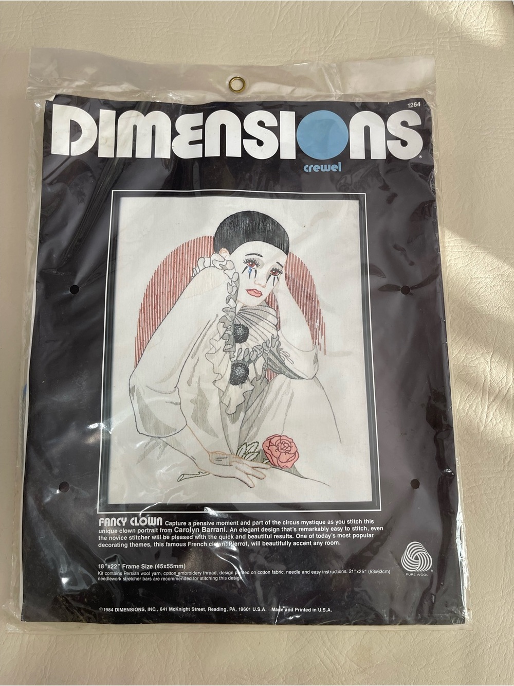 VTG DIMENSIONS Crewel "Fancy Clown" Embroidery Kit #1264 - pkg open not used